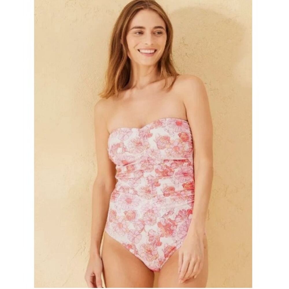 Shade & Shore Floral Bandeau One-Piece Swimsuit - Size Large NWT